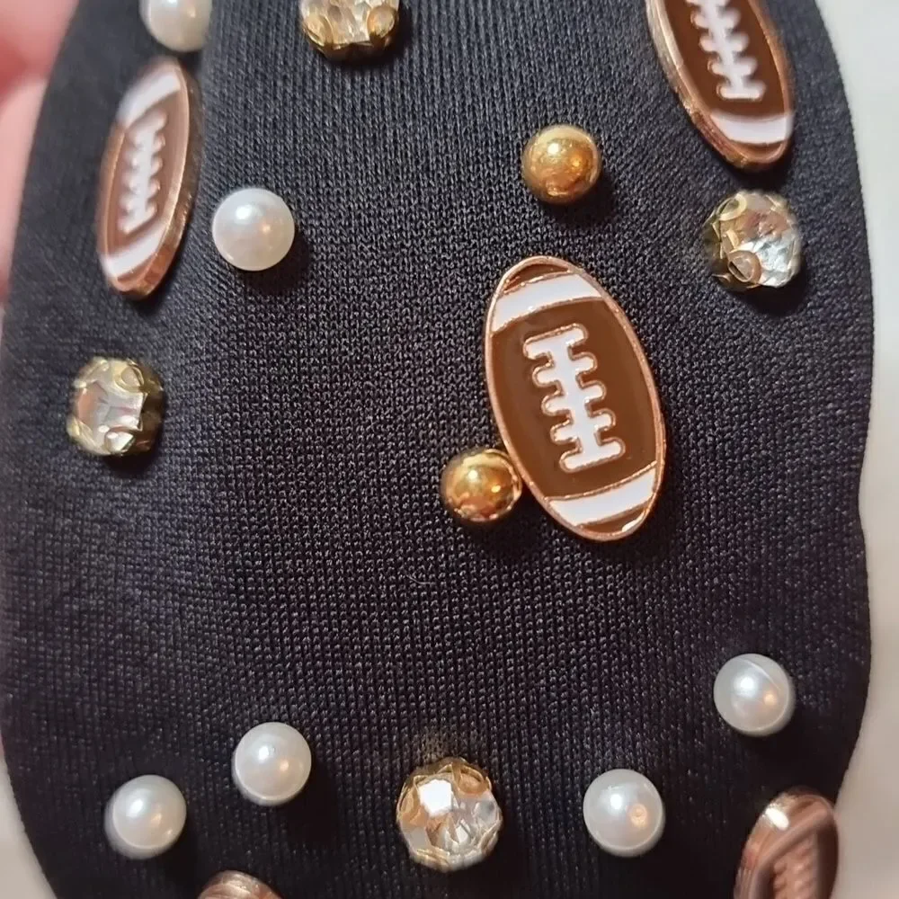 FOOTBALL SPIRIT WIDE BLACK JEWELED HEADBAND